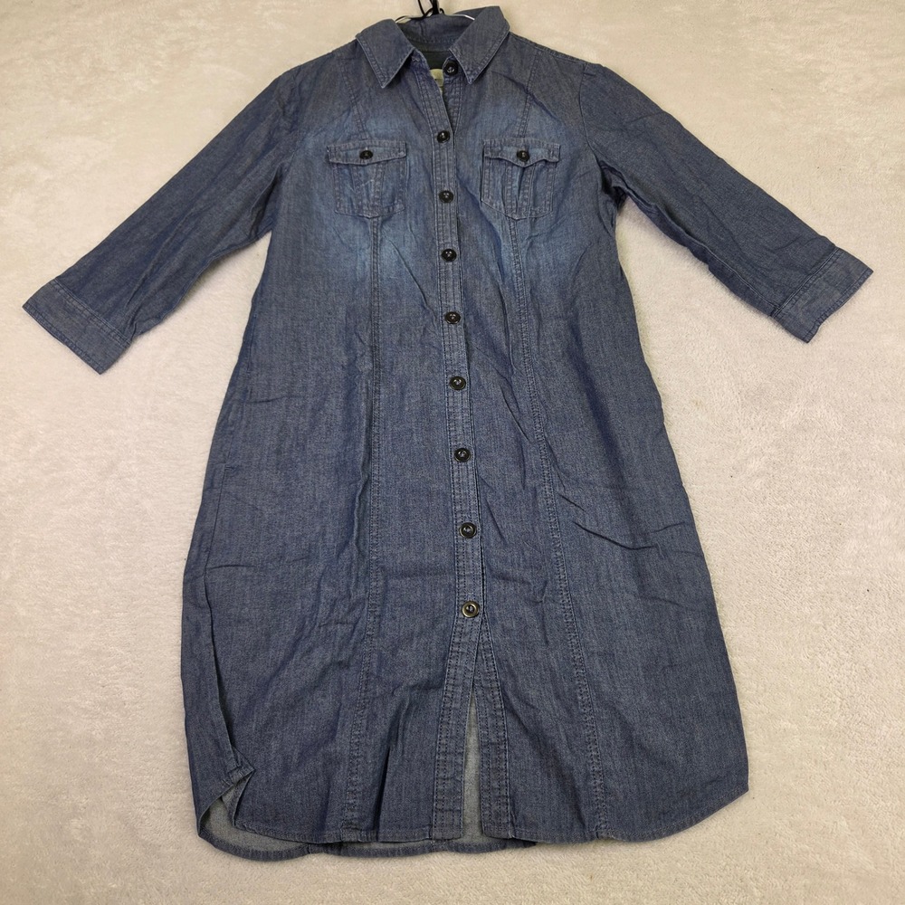 Vintage Style Blue Chambray Button Down Shirt Long Sleeve Utility Work Top
